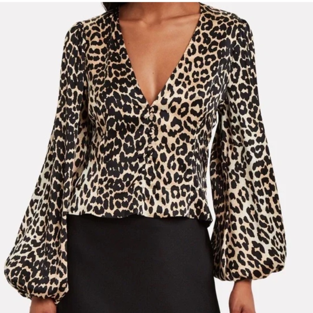 GANNI Silk - Blend Animal Print Button Blouse - Size 40 (US 10)